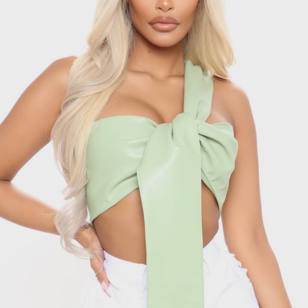 Desirae PU Top, Size L, Color Green